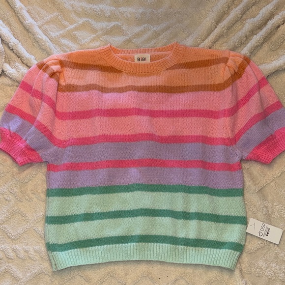 BiBi Sweaters - BiBi Vibrant Striped Crew Neck Sweater